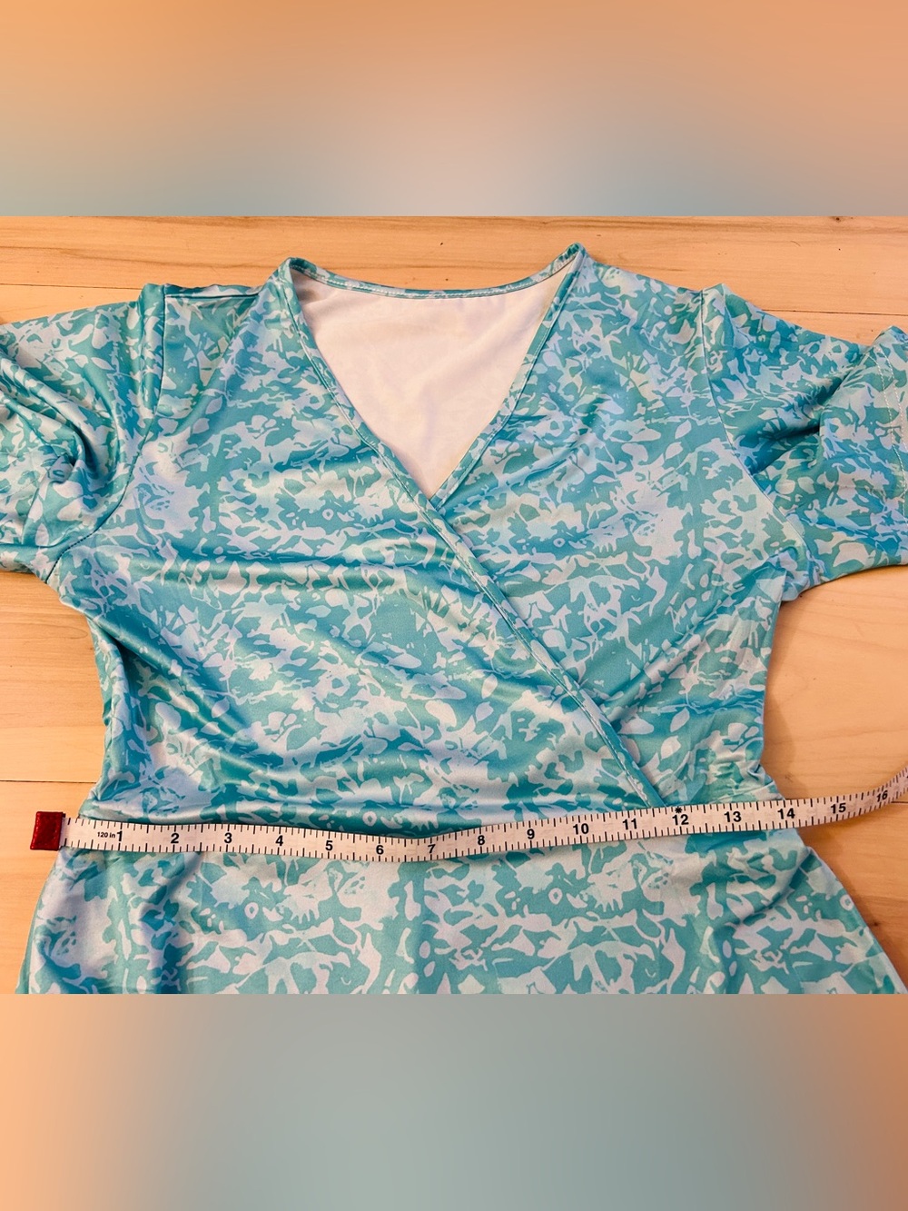 Turquoise Faux Wrap Dress Flutter Sleeves Size Medium NWOT - Picture 5 of 13